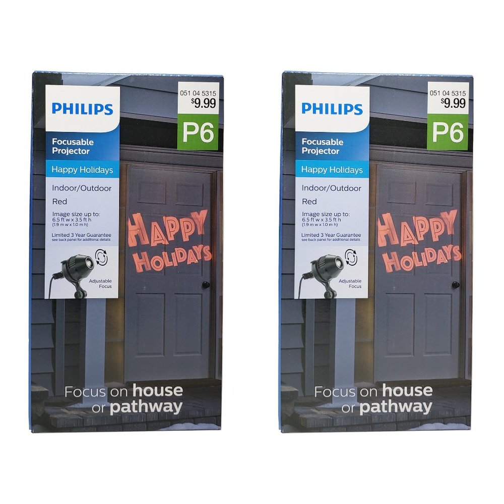Set of TWO “Happy Holidays” Focusable Projector Indoor/Outdoor Christmas Lights